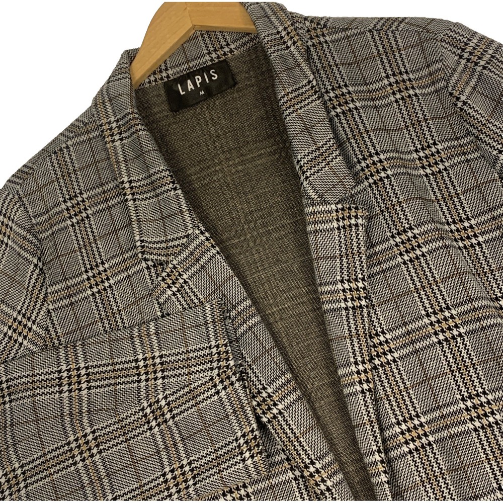 Lapis Women Grey Plaid Multi Tunic Blazer Roll Tab Sleeve Open Front M